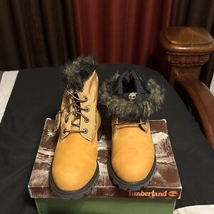 Timberland Brown Boots with Black Fur Trim